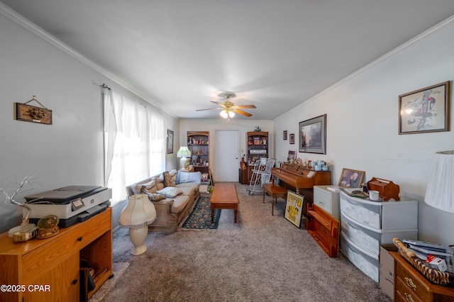 1016 Morgan Ave, Chattahoochee, FL 32324 - carpeted living area with ornamental molding and a ceiling fan