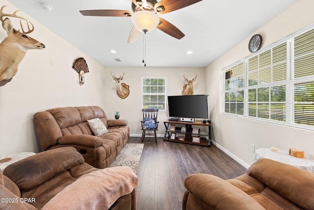 3483 Kynesville Rd, Marianna, FL 32448 - living room with a ceiling fan, wood finished floors, and recessed lighting