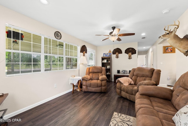 3483 Kynesville Rd, Marianna, FL 32448 - living room featuring dark wood finished floors, a ceiling fan, and recessed lighting