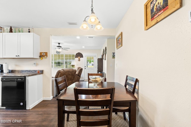 3483 Kynesville Rd, Marianna, FL 32448 - dining room featuring dark wood-type flooring and a ceiling fan