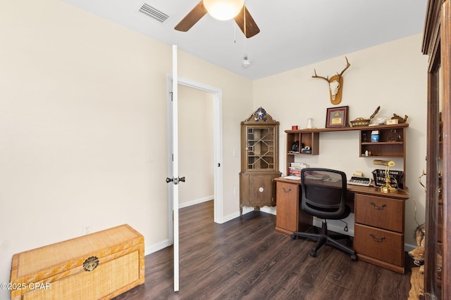 3483 Kynesville Rd, Marianna, FL 32448 - home office with ceiling fan and dark wood finished floors