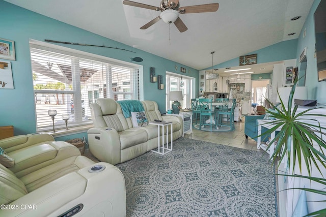 101 Gulf Loop, Panama City Beach, FL 32408 - living room featuring vaulted ceiling and ceiling fan