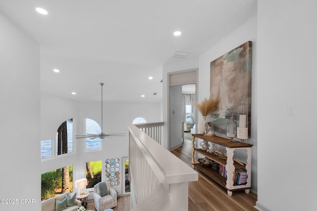 961 Northshore Dr Unit Sandestin, Miramar Beach, FL 32550 - hallway featuring wood finished floors, recessed lighting, an upstairs landing, and a towering ceiling