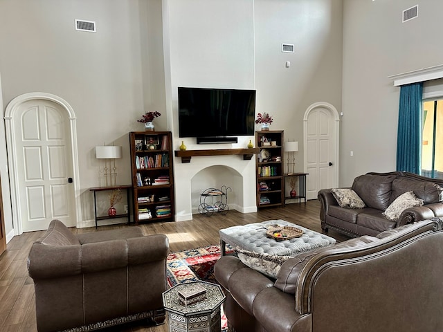 1733 Overhill Dr, San Angelo, TX 76904 - living area with a towering ceiling and wood finished floors