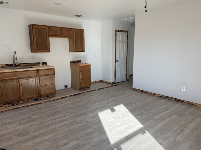 kitchen with light hardwood / wood-style floors and sink