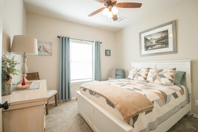 bedroom featuring carpet and ceiling fan