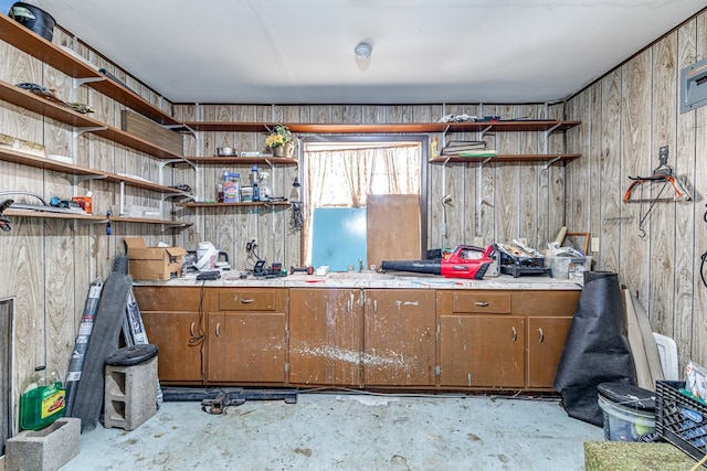 kitchen with wooden walls