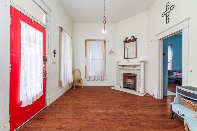 foyer featuring a healthy amount of sunlight and dark hardwood / wood-style flooring