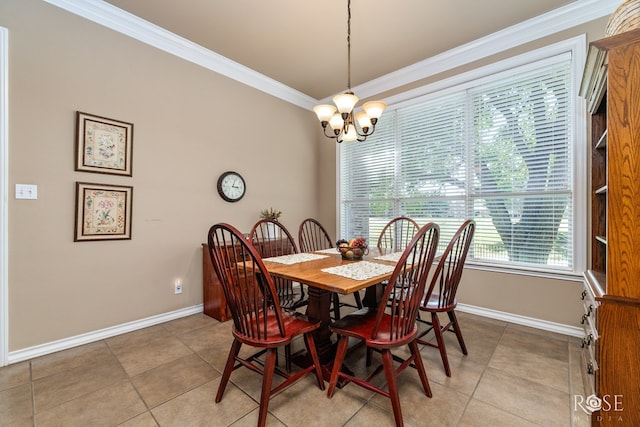 4833 N Bentwood Dr, San Angelo, TX 76904 - dining space featuring a chandelier, crown molding, baseboards, and light tile patterned flooring