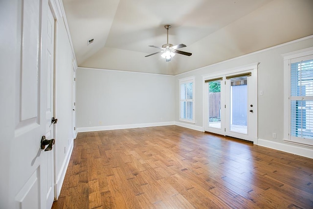 5413 Bent Oak Ct, San Angelo, TX 76904 - spare room with a ceiling fan, wood finished floors, lofted ceiling, and baseboards