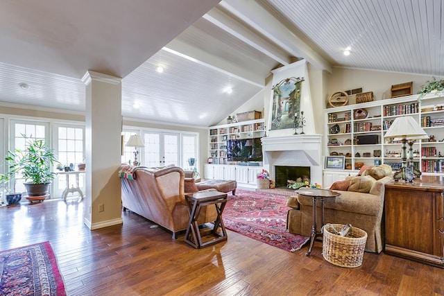 living room featuring french doors, a wealth of natural light, and hardwood / wood-style flooring