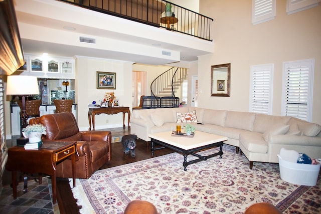 5114 Fairway Dr, San Angelo, TX 76904 - living room featuring stairs and a towering ceiling