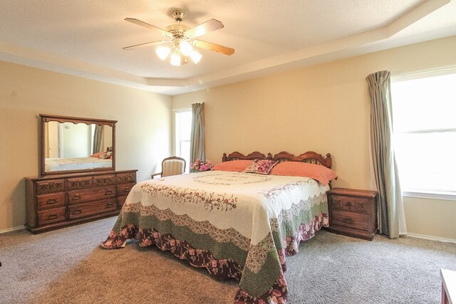 5905 Stratford Ave, San Angelo, TX 76901 - bedroom with carpet floors, a tray ceiling, and ceiling fan