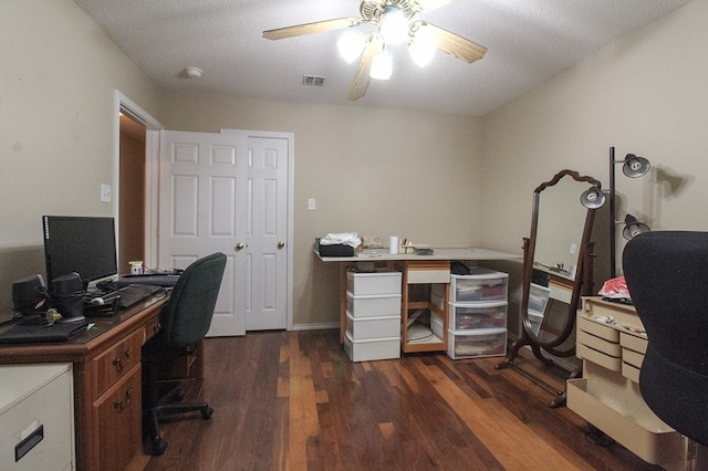 5905 Stratford Ave, San Angelo, TX 76901 - home office featuring ceiling fan, wood finished floors, and visible vents