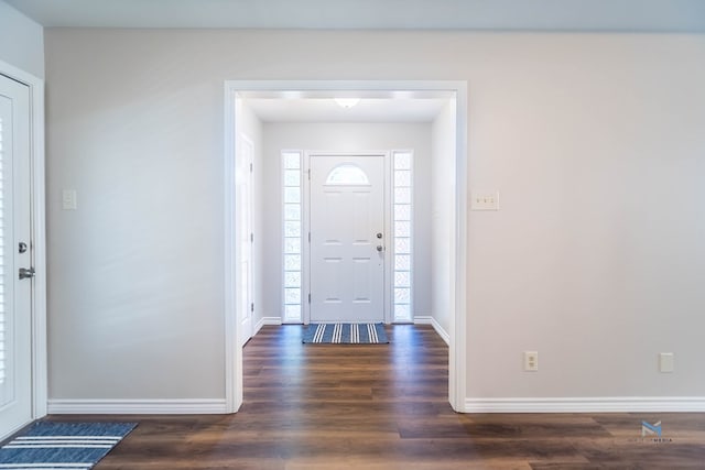 foyer entrance featuring dark hardwood / wood-style floors