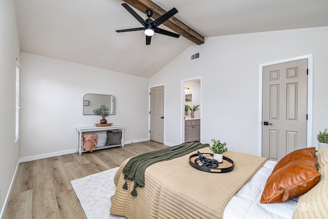 1702 Parkview Dr, San Angelo, TX 76904 - bedroom with light wood finished floors, baseboards, ensuite bathroom, and a ceiling fan