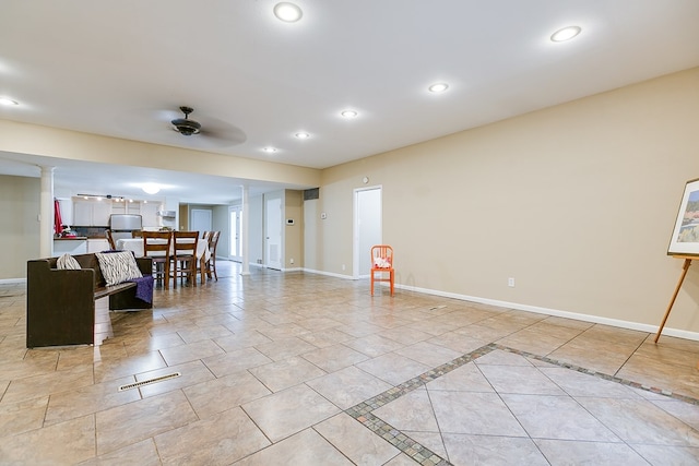 2526 Harvard Ave, San Angelo, TX 76904 - living area featuring a ceiling fan, recessed lighting, baseboards, and ornate columns