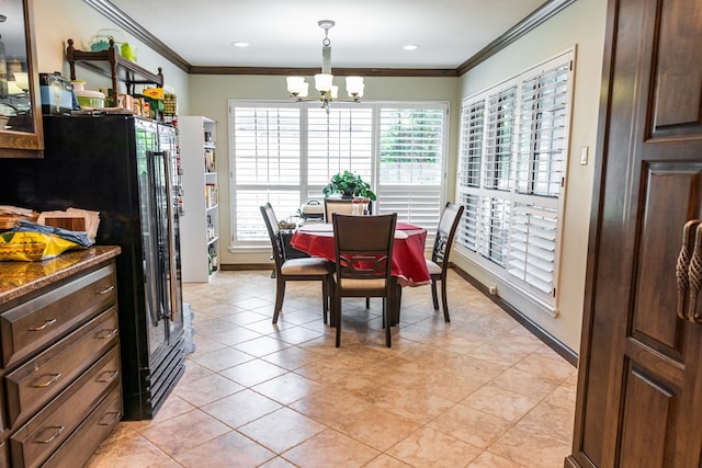 5213 Green Valley Trl, San Angelo, TX 76904 - dining room featuring crown molding, a chandelier, and light tile patterned floors