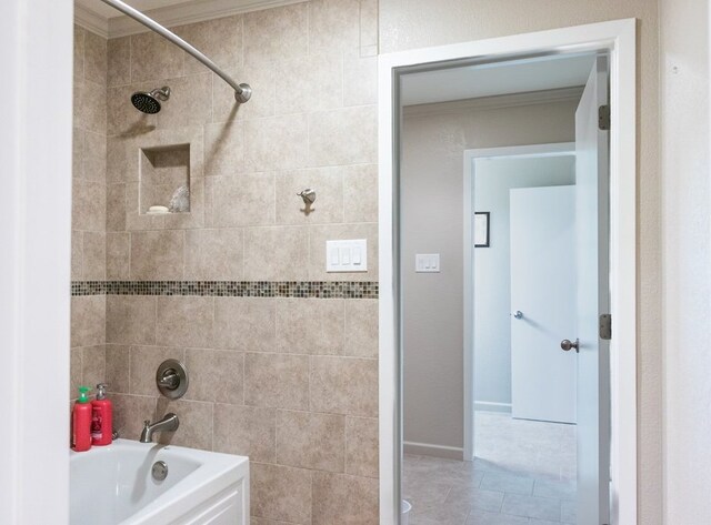 5213 Green Valley Trl, San Angelo, TX 76904 - full bathroom with  shower combination, crown molding, and tile patterned floors