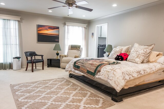 5213 Green Valley Trl, San Angelo, TX 76904 - carpeted bedroom with ornamental molding, recessed lighting, and a ceiling fan