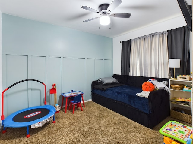 bedroom featuring carpet floors and ceiling fan