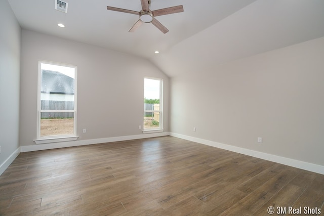 5201 Royal Oak Dr, San Angelo, TX 76904 - spare room featuring a ceiling fan, recessed lighting, vaulted ceiling, and wood finished floors
