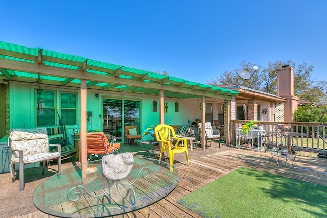 wooden terrace featuring a pergola