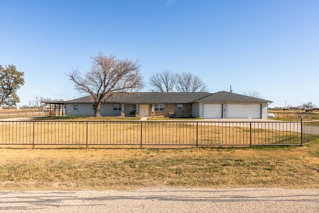 single story home with a garage