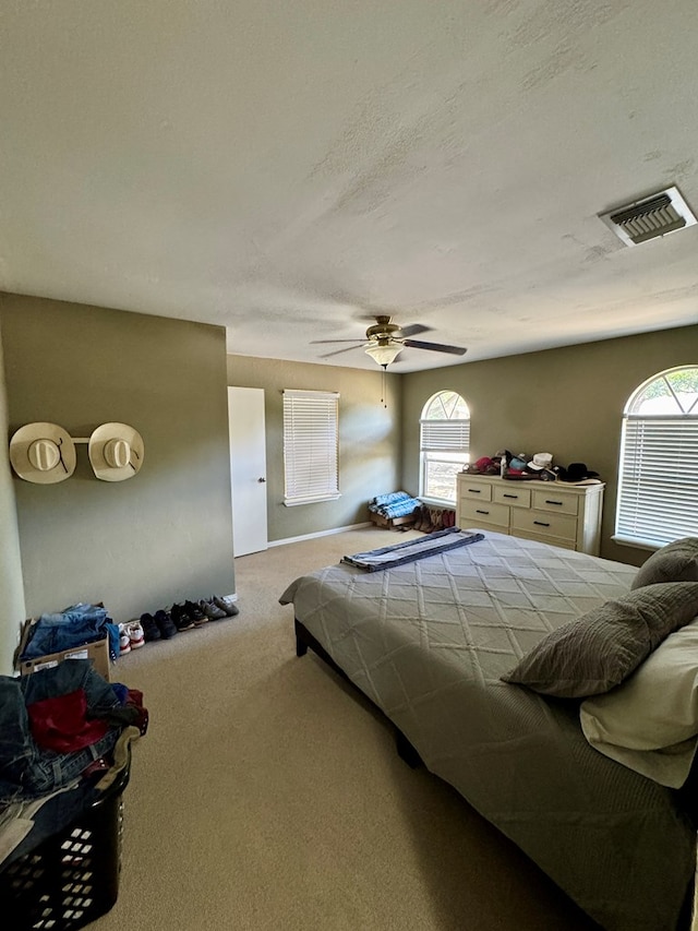 5214 Green Valley Trl, San Angelo, TX 76904 - carpeted bedroom featuring multiple windows and ceiling fan