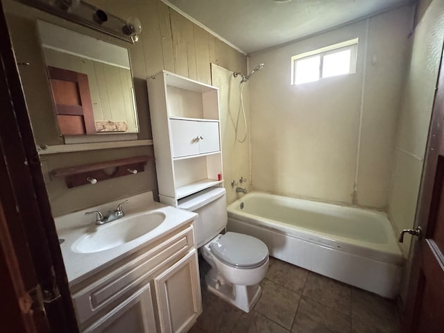 1829 Spaulding St, San Angelo, TX 76903 - bathroom featuring toilet, shower / bath combination, vanity, and tile patterned flooring