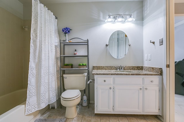 full bathroom featuring vanity, toilet, and shower / tub combo