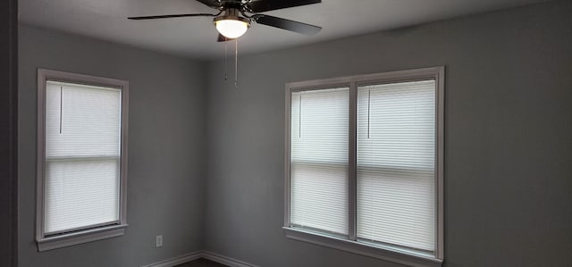 unfurnished room with ceiling fan