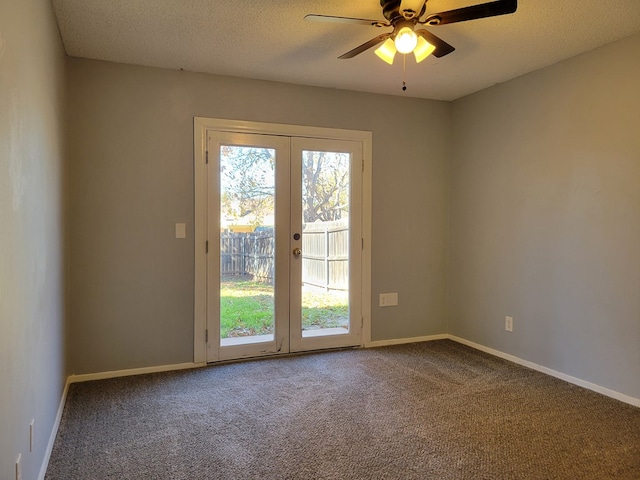 doorway to outside with carpet flooring, french doors, a wealth of natural light, and a textured ceiling