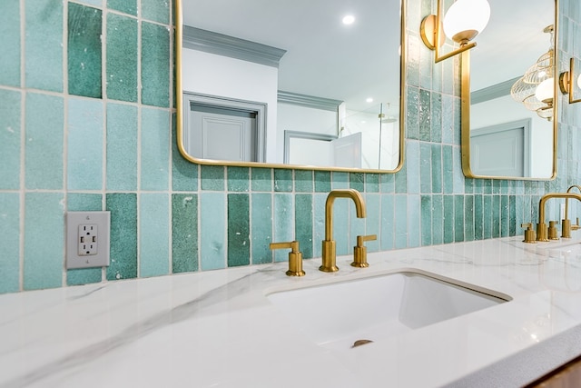details with tasteful backsplash and a sink