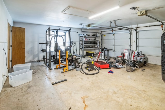 garage with a garage door opener