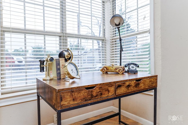 901 Koberlin St, San Angelo, TX 76903 - home office featuring a textured wall, baseboards, and wood finished floors