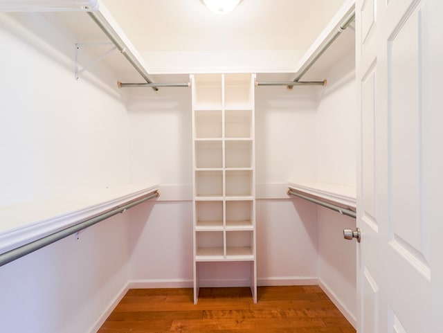 walk in closet with hardwood / wood-style flooring