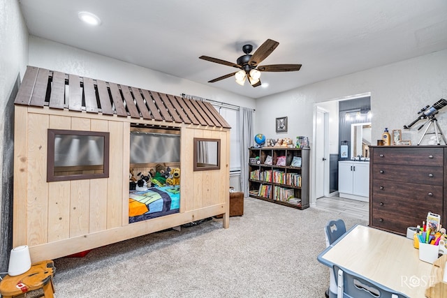 3610 Southland Blvd, San Angelo, TX 76904 - bedroom with carpet flooring, ensuite bath, and ceiling fan