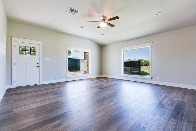 5001 Fm 2333, Bronte, TX 76933 - unfurnished living room featuring ceiling fan, dark wood finished floors, and baseboards