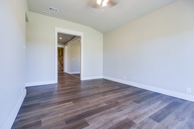 5001 Fm 2333, Bronte, TX 76933 - spare room with ceiling fan, baseboards, dark wood finished floors, and vaulted ceiling