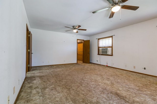 carpeted empty room with cooling unit and ceiling fan