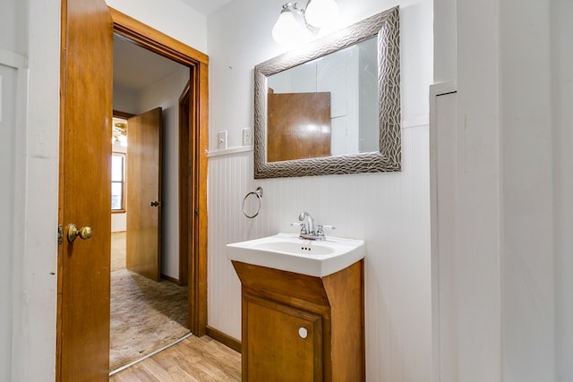 bathroom featuring wood-type flooring and vanity