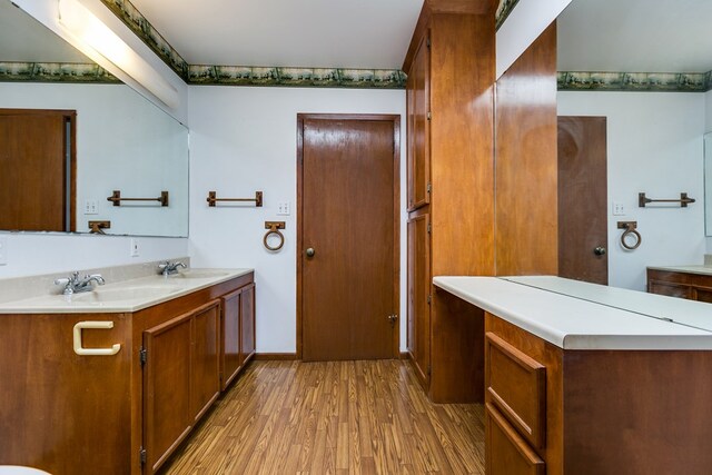 bathroom featuring vanity and hardwood / wood-style floors