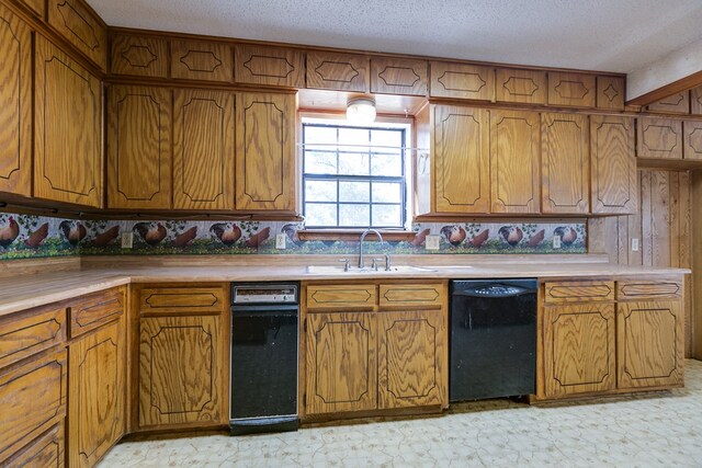 kitchen with sink, a textured ceiling, and dishwasher