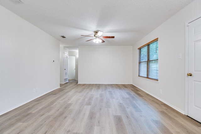 1809 N Harrison St, San Angelo, TX 76901 - empty room featuring a textured ceiling, visible vents, light wood-style flooring, and ceiling fan