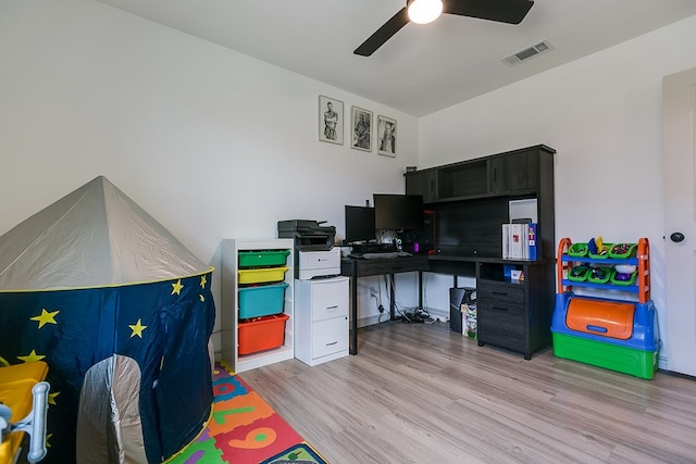 1501 Montague Ave, San Angelo, TX 76905 - recreation room with wood finished floors, a ceiling fan, and an office area