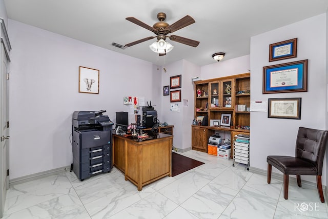 home office featuring ceiling fan