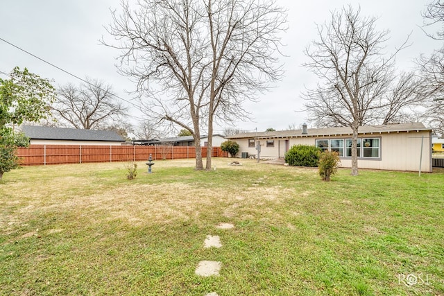 view of yard with a fenced backyard