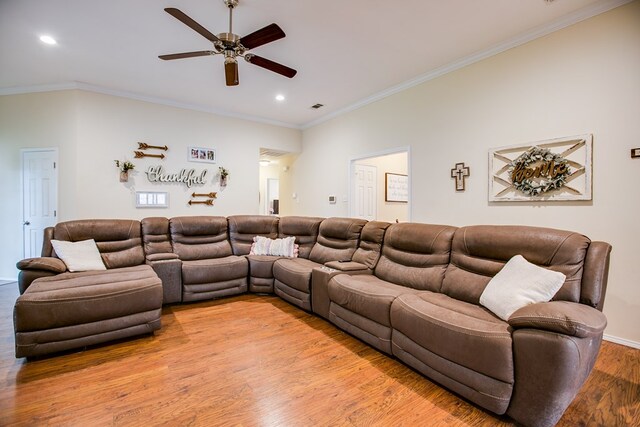 4974 Scarlet Oak Dr, San Angelo, TX 76904 - living area featuring ceiling fan, light wood-type flooring, recessed lighting, and ornamental molding