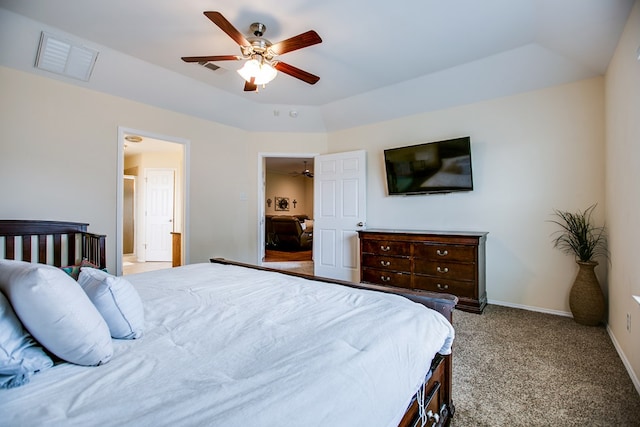 4974 Scarlet Oak Dr, San Angelo, TX 76904 - bedroom with carpet flooring, a ceiling fan, and ensuite bath